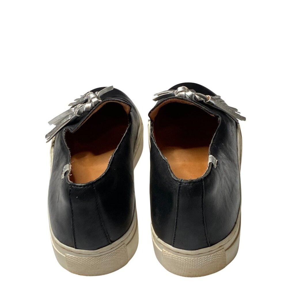 Sylvia Noster Slip-on Sneakers with Silver Tassels Women Size 8 Black Leather - Picture 4 of 12